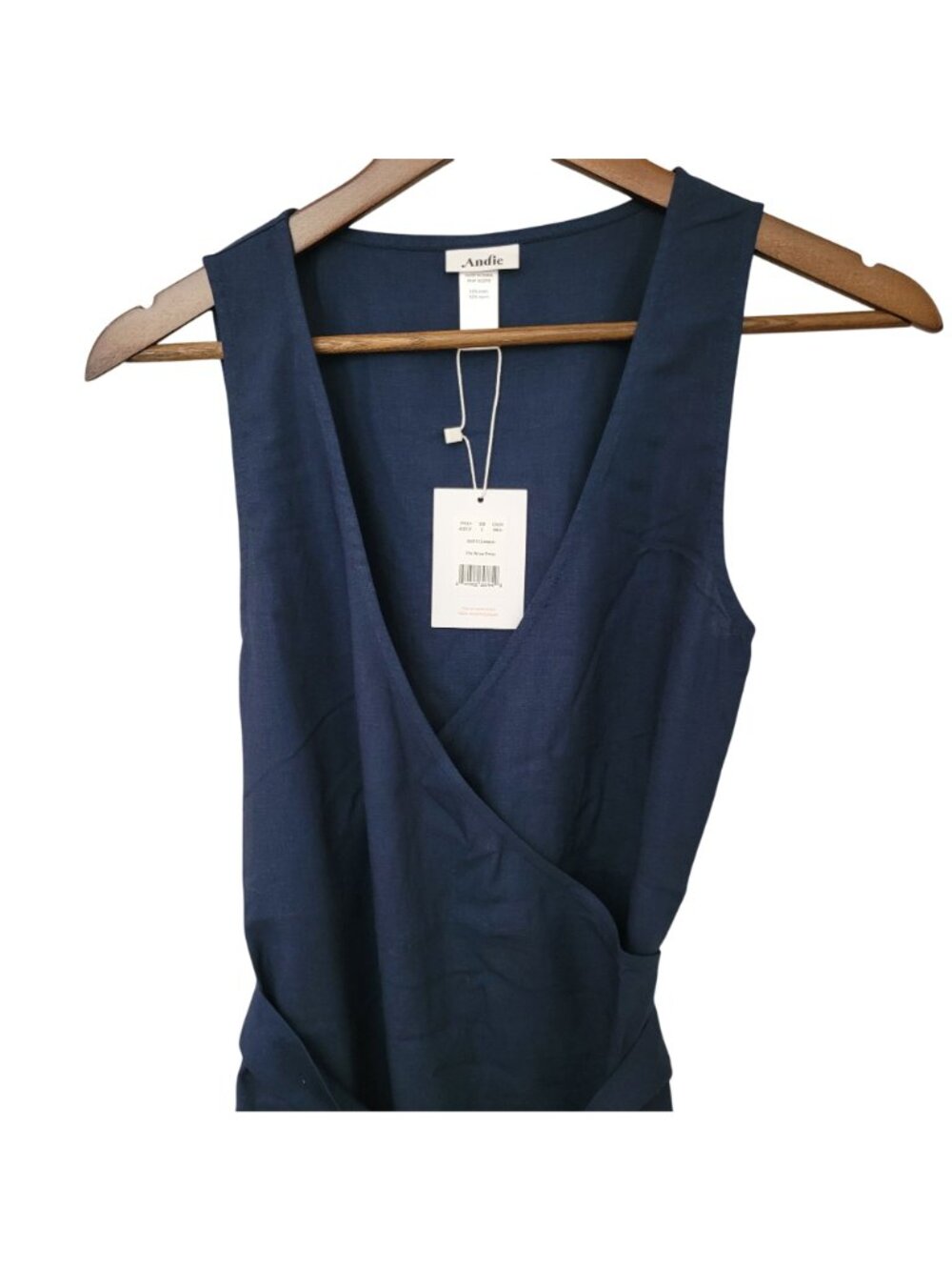 Andie Swim The Wrap Dress Size S Midnight Blue Linen Blend Sleeveless NWT - Picture 3 of 8